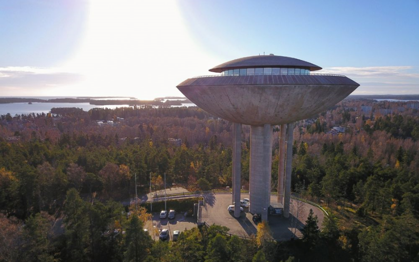 Dron photo of water tower like Restaurant Haikaranpesä