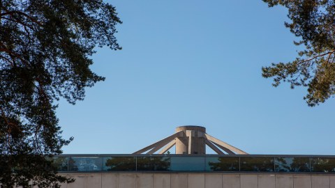 Detail of the WeeGee House's roof with a pylon structure.