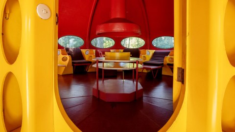 The Futuro House interior seen from the entrance.