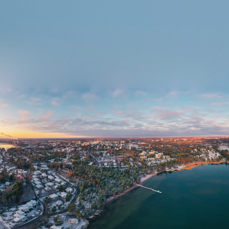 Dron view over Espoo Seaside with snow