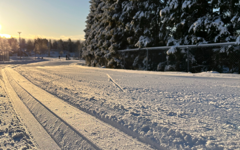 Cross-country skiing trail on sunny day
