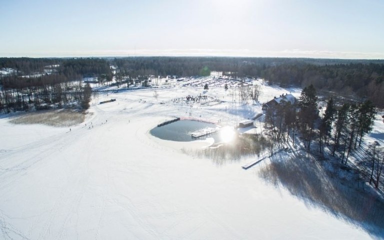 Oittaa Recreational area dron view during winter