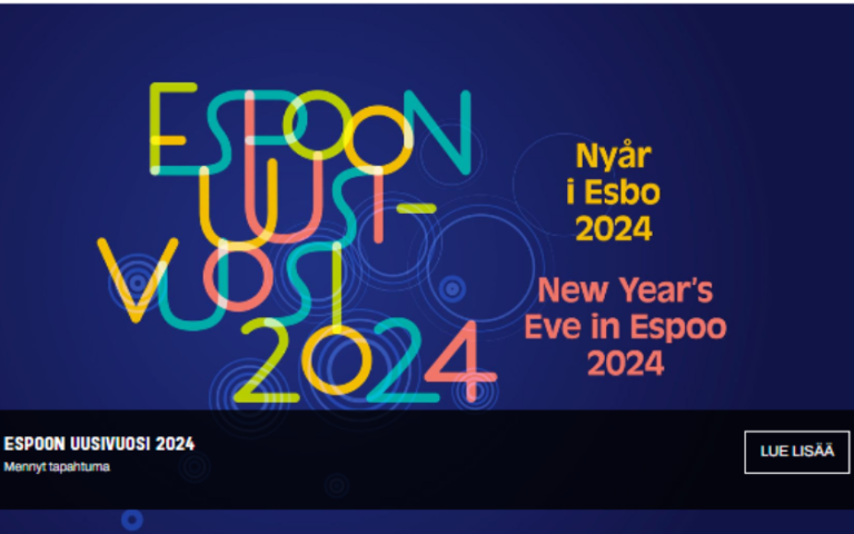 Event Calendar banner with Espoo New Year 2024 poster